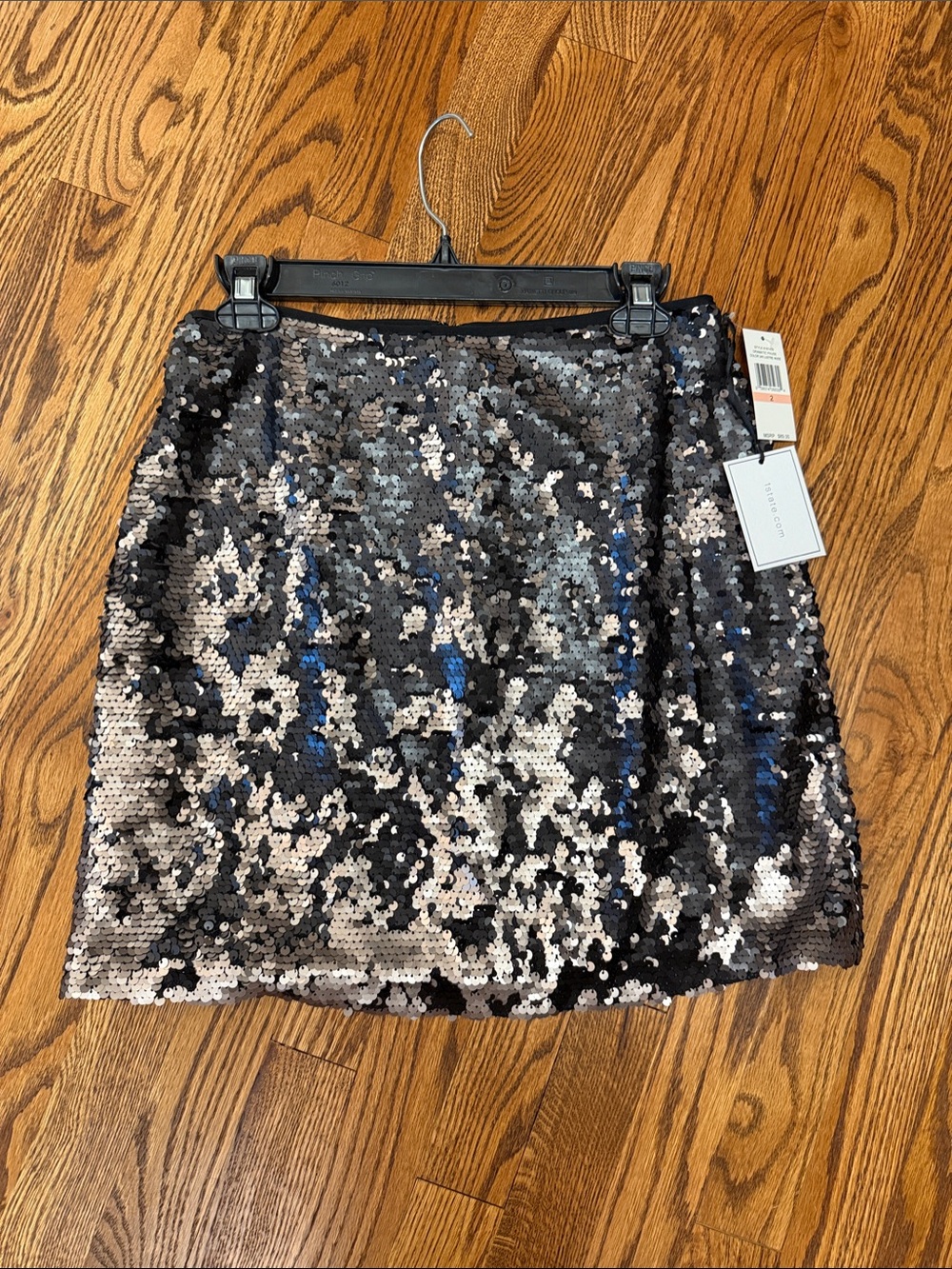 1State Black and Silver Sequin Mini Skirt